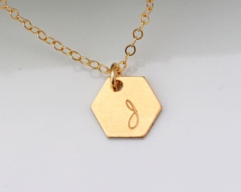 Gold Hexagon Necklace, Personalized Initial Geometric Jewelry, Minimal Geometric Necklace, Layering Necklace, Minimalist Necklace
