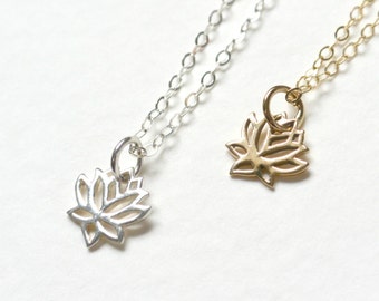 Tiny Lotus Necklace, Sterling Silver or Gold Filled Lotus Dainty Necklace, Flower Necklace, Tiny Lotus Charm, Lotus Jewelry, Yoga Necklace