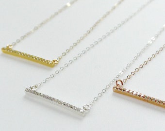 CZ Bar Necklace, Dainty Necklace, Minimal Cubic Zirconia Bar, Simple Layering Necklace, Sterling Silver, Gold, Rose Gold, Crystal CZ Jewelry