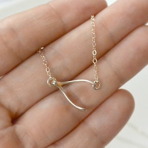 Wishbone Necklace, Silver Gold Sideways Wishbone Necklace, Layering Necklace, Sideways Necklace, Dainty Wishbone Charm, Simple Necklace