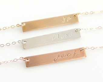 Personalized Name Necklace, Gold Name Plate Necklace, Rose Gold, 14k Gold Fill, Silver Bar Necklace, Personalized Jewelry, Monogram Necklace