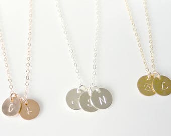 Initial Disc Necklace, Monogrammed Initial Best Friends Necklace, Gold Personalized Initial Necklace, Silver Jewelry, BFF Gold Initial Disc