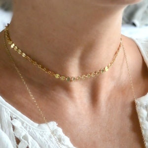 Gold Coin Choker, Disc Choker, Gold Choker Necklace, Tattoo Disc Necklace, Boho Layering Necklace, Gold Dainty Sequin Disc Necklace