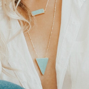 Turquoise Triangle Necklace, Turquoise Jewelry, Gold Necklace, Triangle Necklace, Statement Necklace, Layering Necklace, Cable or Link Chain
