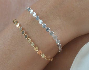 Disc Bracelet, Gold Sequin Coin Disc Bracelet, Everyday Bracelet, Dainty Layering Bracelet, Silver Bracelet, Gifts for Her, Bridesmaid Gift