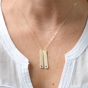 Birthstone Bar Necklace, Personalized Birthstone Necklace, Custom Name Necklace, Vertical Bar, Gold/Rose Gold Bar Necklace, Gift for Mom