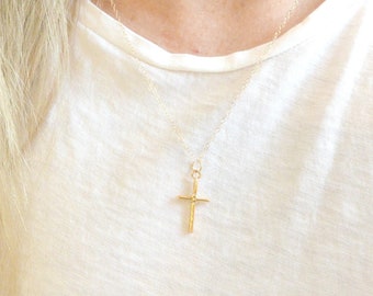 Gold Cross Necklace, First Communion, Baptism Gift, Christian Gift, Faith Jewelry, Cubic Zirconia Cross Necklace Gold, Easter Necklace