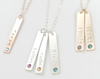 Birthstone Bar Necklace, Vertical Bar Necklace, Custom Bar necklace, Bridesmaid Gift, Personalized Nameplate Necklace, Gift for Her