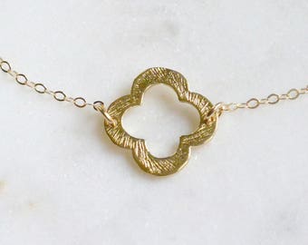 Gold Clover Necklace, Layering Necklace, Bridesmaid Gifts, Clover Jewelry, Four Leaf Clover Necklace, Lucky Necklace, Simple Necklace