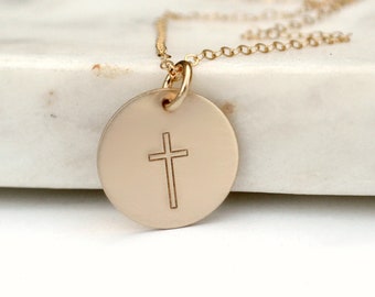 Large Cross Disc Necklace, Easter Gift, Religious Necklace, Cross Necklace, Crucifix Jewelry, Communion Gift Necklace, Baptism Jewelry