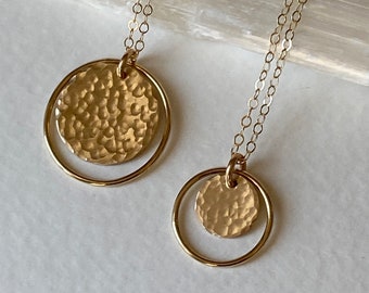 Sun Medallion Necklace, Hammered Gold Disc Necklace, Gold Coin Necklace, Dainty Jewelry, Minimalist, Daughter Aunt Mom Friend Gift