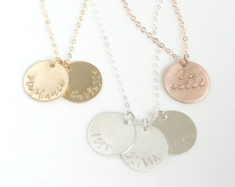 Personalized Disc Necklace, Mothers Necklace, Kids Name Necklace, Couples Jewelry, Anniversary Gift, Gift for Her, Silver, Gold, Rose Gold