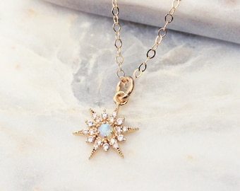 Starburst Necklace, Opal Star Necklace, Celestial Jewelry Gift, North Star Necklace, Teen Girl Necklace, Crystal Necklace, Polaris Necklace