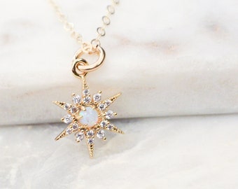 Opal Star Necklace, Starburst Necklace, Dainty Celestial Jewelry, Opal Necklace, Gold Star Necklace, North Star Necklace, Birthday Gift