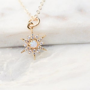 Opal Star Necklace, Starburst Necklace, Dainty Celestial Jewelry, Opal Necklace, Gold Star Necklace, North Star Necklace, Birthday Gift
