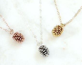 Pinecone Necklace, Gold Silver or Rose Gold Necklace, Pine Cone Pendant, Autumn Jewelry, Fall Necklace, Gift For Her, Best Friends Gift