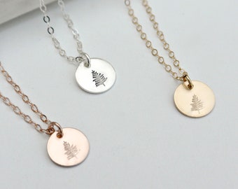 Evergreen Tree Necklace, PNW Jewelry, Pine Necklace, Winter Tree, Holiday Jewelry, Hiking Gift, Nature Disc Silver, Gold Filled, Rose Gold