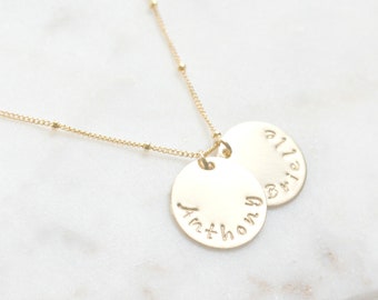Personalized Mothers Necklace, Names Necklace, Hand Stamped Name Necklace, New Mom 14k GOLD Filled Necklace, Name Pendant, Gifts for Her