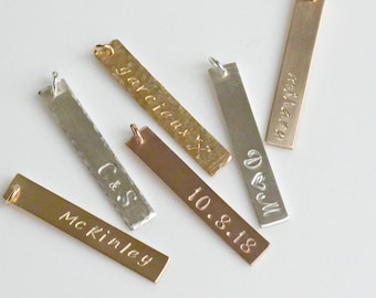 Personalized Bar Charm, ADD On Bar Pendant, Vertical Bar Charm, Custom Hand Stamped Bar, Sterling Silver, 14K Gold Fill, Rose Gold Fill