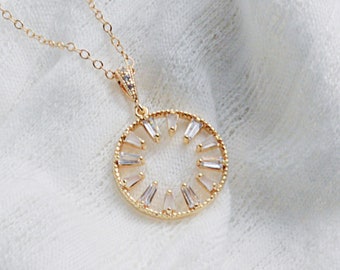 Pave Circle Necklace, Art Deco Necklace, Gold Mom Necklace, Boho Bridal Jewelry, Bridesmaid Gift, Geometric CZ Necklace, Gifts for Her