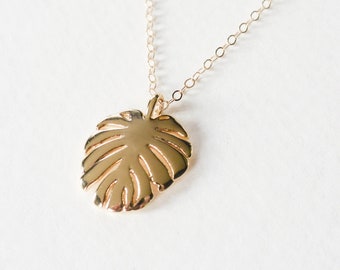 Gold Monstera Leaf Necklace, Palm Leaf Necklace, Tropical Jewelry, Plant Lover Necklace, Gift For Her, Plant Mom Gift, Bridesmaid Gift Idea