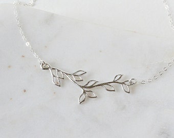 Branch Necklace Silver Gold, Everyday Jewelry, Mothers Gift, Bridesmaid Simple Jewelry,  Gold Silver Necklace, Olive Branch Necklace