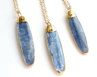 Gold Kyanite  Necklace, Dainty Boho Necklace, Kyanite Pendant Necklace, Layering Necklace, Gold Necklace, Blue Gemstone Necklace, Gift Idea