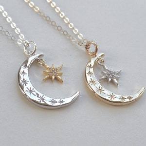 Celestial Moon Necklace, North Star Jewelry, Moon Necklace, Star Necklace, Birthday Gift for Her,Dainty Gold Necklace, Crescent Moon Gift