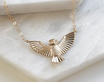 Owl Necklace Gold, Animal Jewelry, Bird Necklace Gold, Graduation Gift, Flying Bird Necklace, Gold Owl Jewelry, Gift For Sister, BFF Jewelry