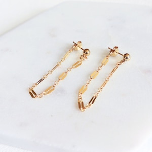 Dangle Chain Earring, Gold Dot Stud Earrings, Minimalist Earrings, Chain Ear Jacket, Girlfriend Gift, Daughter, Friend Gift, Gift for Her
