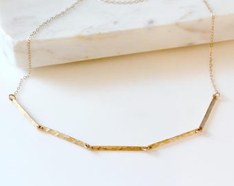 Gold Hammered Bar Necklace, Bar Link Necklace, Gift For Her, Dainty Necklace, Layering Necklace, Silver Bar Necklace, Best Friend Gift