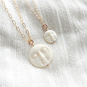 Full Moon Necklace, Man in the Moon, Celestial Necklace, Carved Moon Face Necklace, Gifts For Her, Goddess Moon Jewelry, Paperclip Necklace