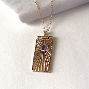 gouden sunburst ketting, kwaad oog, gouden bescherming ketting, eenvoudige ketting, minimalistische gelaagdheid sieraden, medaillon ketting, cadeau voor vrouwen
