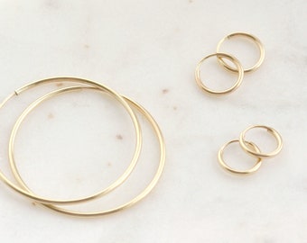 Gold Hoop Earring, Endless Hoops, 14k Gold Fill, Everyday Wear, Huggie Earring, 9mm 12mm 35mm, Medium Large Hoop, Holiday Gift, Gift for Her