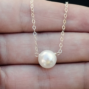 Gold Pearl Necklace, Single Button Pearl, Freshwater Pearl Pendant,  Sterling Silver, 14k Gold Fill, Bridesmaid Gift Idea, Wedding Pearl