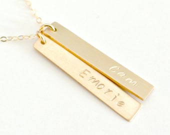 Personalized Vertical Bar Necklace, Gold Bar Necklace, Name Necklace, Layered Necklace, Family Necklace, Mother Daughter Jewelry, Silver Bar
