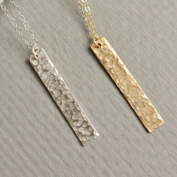 Hammered Bar Pendant GOLD or SILVER, Vertical Bar Necklace, Layering Jewelry, Everyday Necklace, Simple Long Layering Necklace, Gift For Her