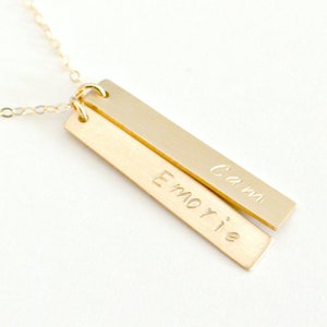 Personalized Vertical Bar Necklace, Gold Bar Necklace, Name Necklace, Layered Necklace, Family Necklace, Mother Daughter Jewelry, Silver Bar image 1