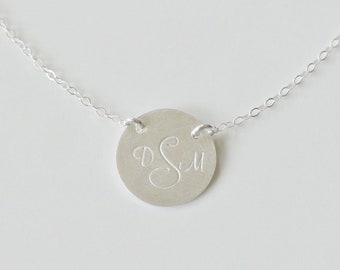 Custom Monogram Necklace, Family Initials, Personalized Silver Jewelry,  Mothers Day Gift, Disc Necklace, Gifts for Her, Birthday Present