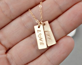 Initial Tag Necklace,  GOLD Tiny Bar Necklace, Personalized Jewelry,  Mothers Daughter Gift, Couples Necklace, Bridesmaid Gift Idea