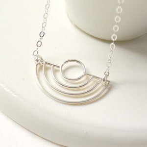 Art Deco Necklace, Silver Half Circle Necklace, Geometric Necklace, Scallop Jewelry, Gifts for Her, Minimalist Necklace, Everyday Necklace
