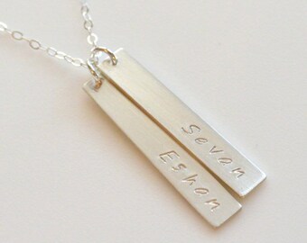 Silver Long Vertical Bar Necklace, Layering Necklace, SILVER Personalized Necklace Initial Necklace, Mothers Necklace, Couples, BFF Jewelry