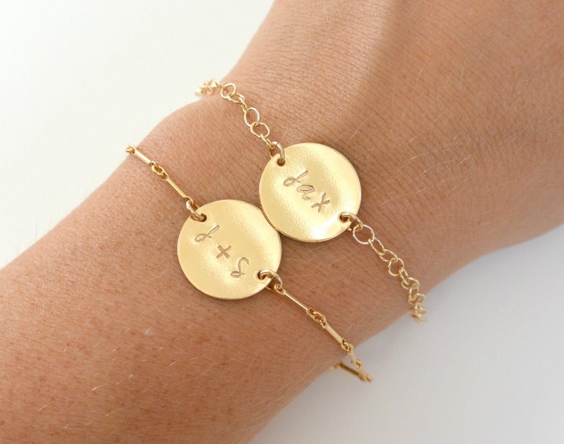 GOLD Name Bracelet Personalized Initial Disc Gold Bracelet Etsy
