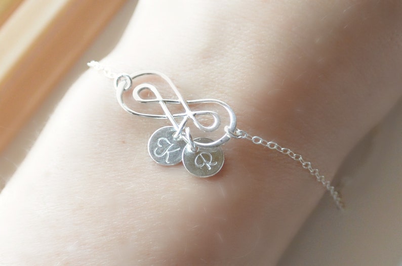 Double Silver Infinity Personalized Bracelet, 1 2 3 4 5 6 Initial Infinity Bracelet, Infinity Bracelet, Wedding Jewelry, Bridesmaid Bracelet image 1