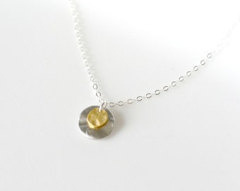 Two Disc Necklace, Mixed Metal Necklace, SILVER and GOLD - Perfect Everyday Casual Wear,Friend Gift, Sister, Best Friend