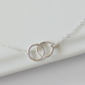 Tiny Silver Links Necklace - Two Small Interlocking Sterling Silver Circle Rings - Infinity Necklace - Circle Necklace Solid Sterling Silver