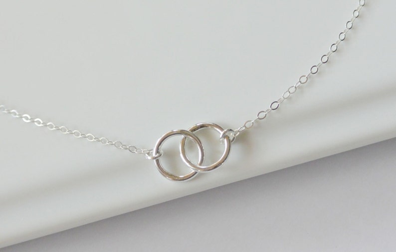 Tiny Silver Links Necklace Two Small Interlocking Sterling Silver Circle Rings Infinity Necklace Circle Necklace Solid Sterling Silver image 1