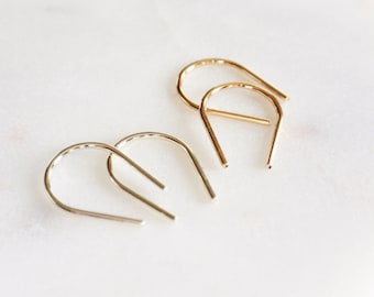 Arc Earrings, Open Hoop Earring, Horseshoe Earrings 14k Gold Fill or Sterling Silver, Minimalist Dainty, Rainbow Earrings, U Shaped Earring