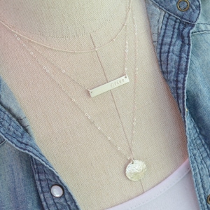 Personalized Name Necklace Layered Set of 3 Necklaces /  Initial Nameplate Jewelry / Silver Bar Layering Necklace / Mothers Necklace Set