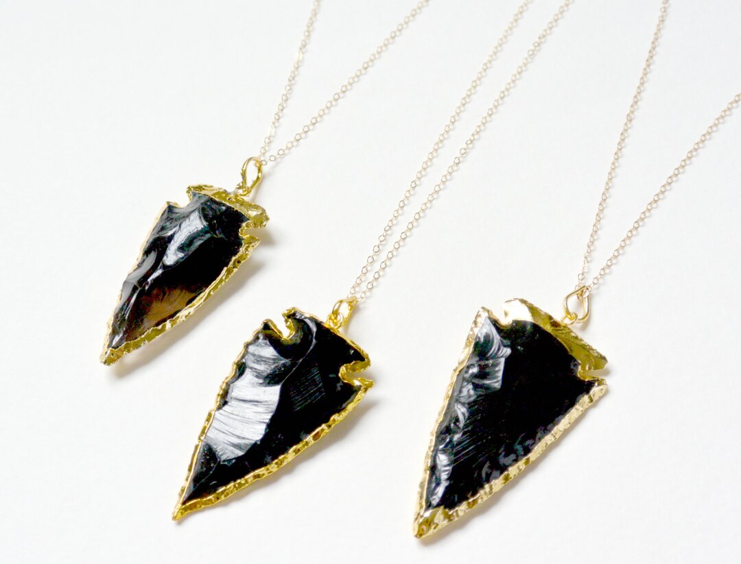 Black obsidian arrowhead necklace Clearance